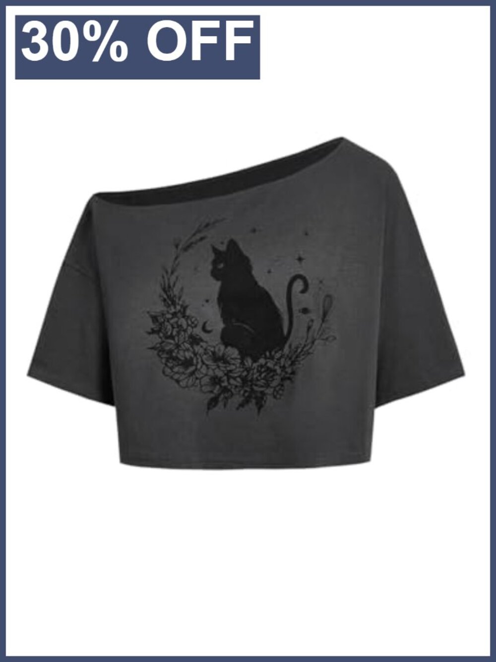 Off Shoulder Graphic Print Crop Top Tee Y2K Grunge Loose Fit Half Sleeve